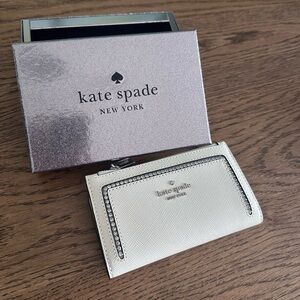 NWT！NEW! Kate Spade Madison Boxed Bifold Slim Wallet Cream Rhinestone shinny
